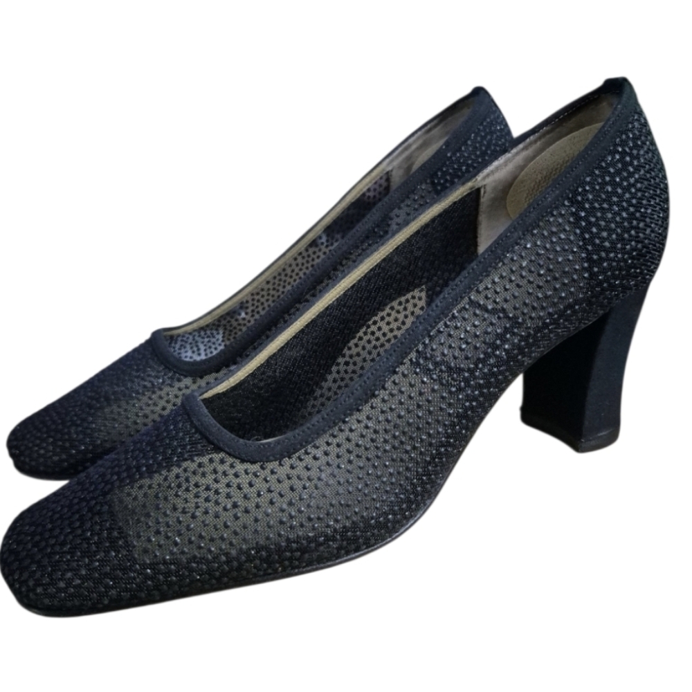 Sparkle Black Vintage Nina Camino Doral Mesh Pumps Size 6.5